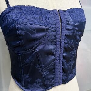 LA Hearts Womens Small Navy blue Corset Top Fairycore Whimsy Feminine Lace Trim